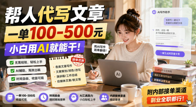帮人代写文章，一单100-500，小白用AI就能干，附内部接单渠道，副业全职都行【揭秘】-聚业