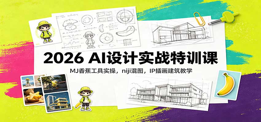 2026 AI设计实战特训课：MJ香蕉工具实操，niji混图，IP插画建筑教学-聚业