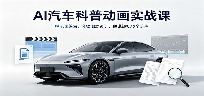 AI汽车科普动画实战课：提示词编写，分镜脚本设计，解说短视频全流程-聚业