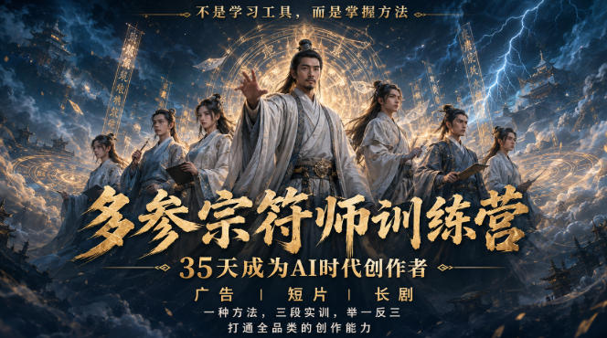 多参宗符师训练营，35天成为AI时代创作者，广告|短片|长剧，一种方法，三段实训，举一反三，打通全品类的创作能力-聚业