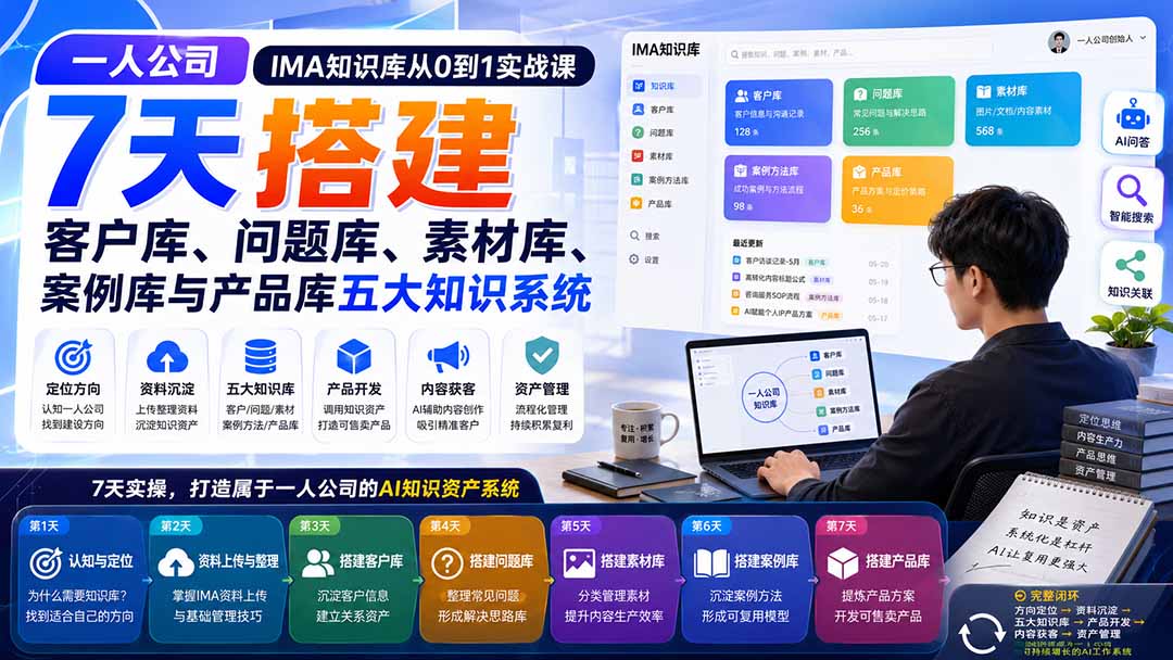 一人公司IMA知识库从0到1实战课:7天搭建客户库、问题库、素材库、案例库与产品库五大知识系统-聚业