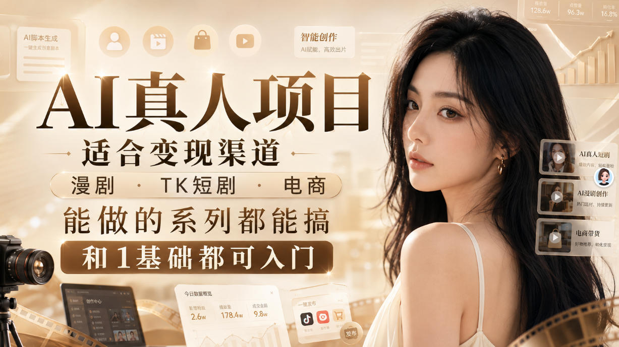 AI真人项目,适合变现渠道,漫剧,TK短剧,电商,能做的系列都能搞,0和1基础都可入门-聚业
