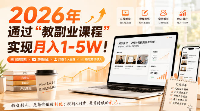 2026年通过“教副业课程”实现月入1-5W!毫无保留的全部教给你,长期稳定【揭秘】-聚业