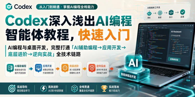 Codex深入浅出AI编程智能体教程,快速入门AI编程与桌面开发,打通「AI辅助编程→应用开发→底层进阶→逆向实战」全技术链路-聚业