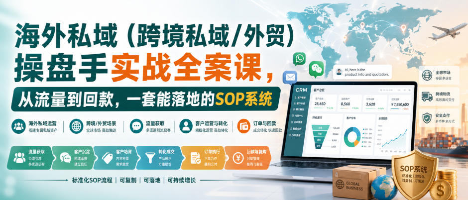 海外私域(跨境私域/外贸)操盘手实战全案课，从流量到回款，一套能落地的SOP系统-聚业