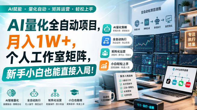 AI量化全自动项目，月入1W+，个人工作室矩阵，新手小白也能直接入局！【揭秘】-聚业