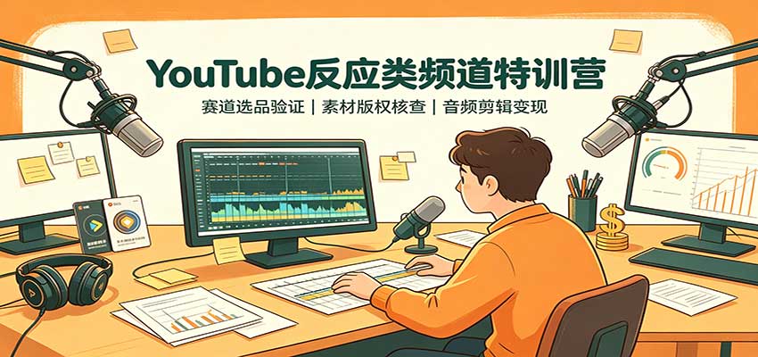 YouTube反应类频道特训营:赛道选品验证,素材版权核查,音频剪辑变现-聚业