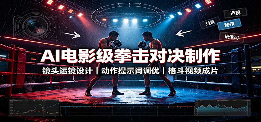 AI电影级拳击对决制作:镜头运镜设计,动作提示词调优,格斗视频成片-聚业