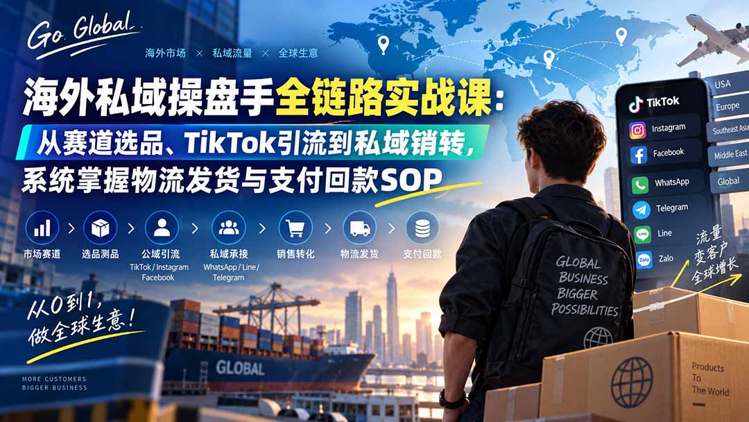 海外私域操盘手全链路实战课:从赛道选品、TikTok引流到私域销转,系统掌握物流发货与支付回款SOP-聚业