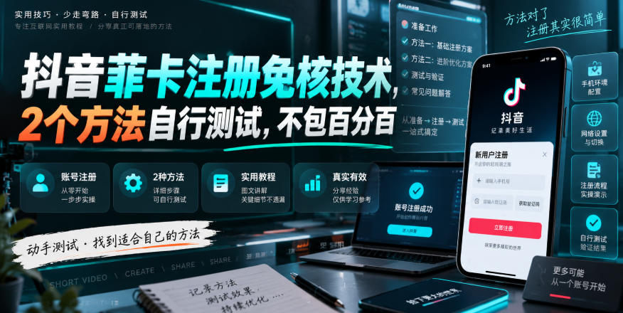 抖音菲卡注册免核技术,2个方法自行测试,不包百分百-聚业