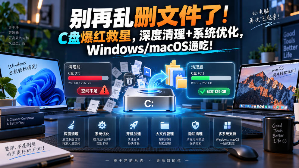 别再乱删文件了!C盘爆红救星,深度清理+系统优化,Windows/macOS通吃!-聚业