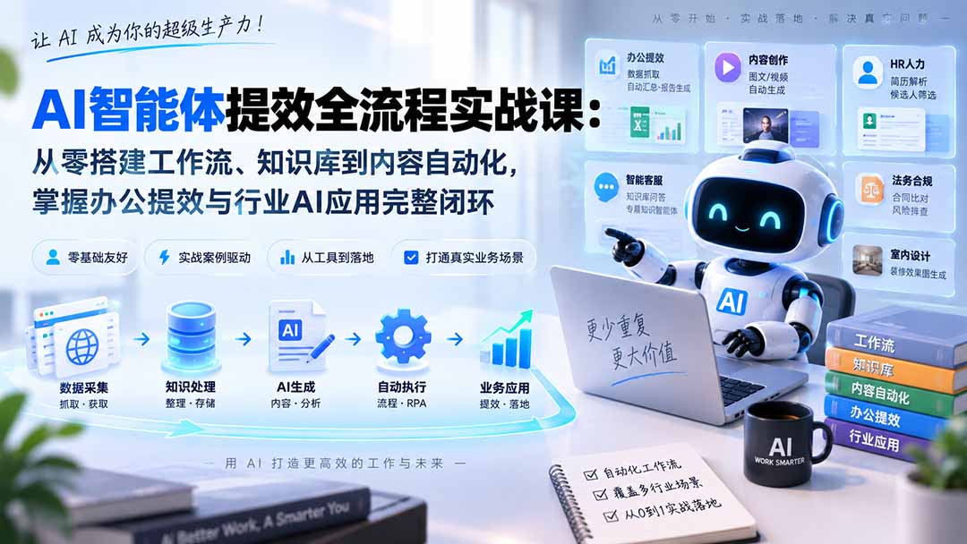 AI智能体提效全流程实战课：从零搭建工作流、知识库到内容自动化，掌握办公提效与行业AI应用完整闭环-聚业