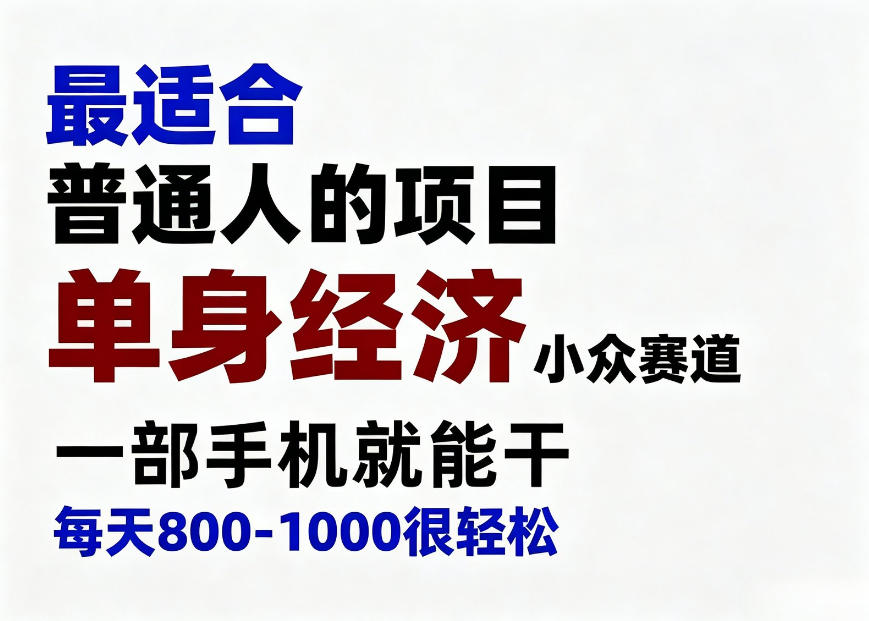 身经济小众赛道，一部手机就能干，每天搞个800-1000很轻松，最适合普通人的项目【揭秘】-聚业