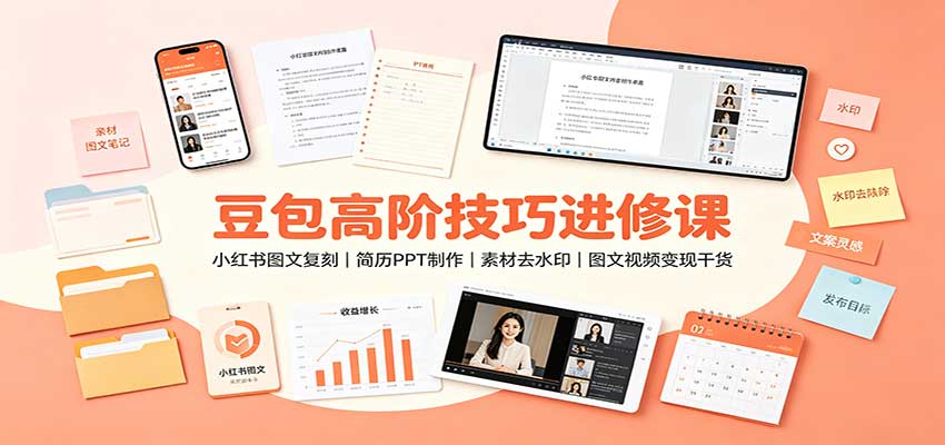 豆包高阶技巧进修课：小红书图文复刻，简历PPT制作，素材去水印，图文视频变现干货-聚业