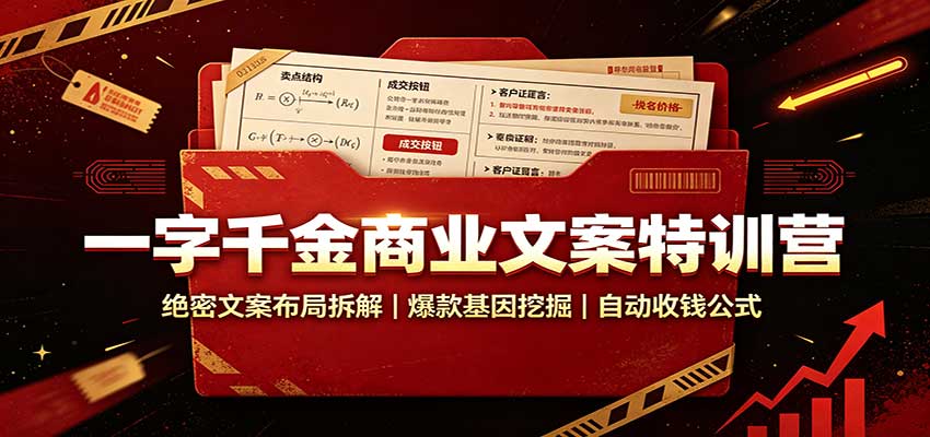 一字千金商业文案特训营：绝密文案布局拆解，爆款基因挖掘，自动收钱公式-聚业