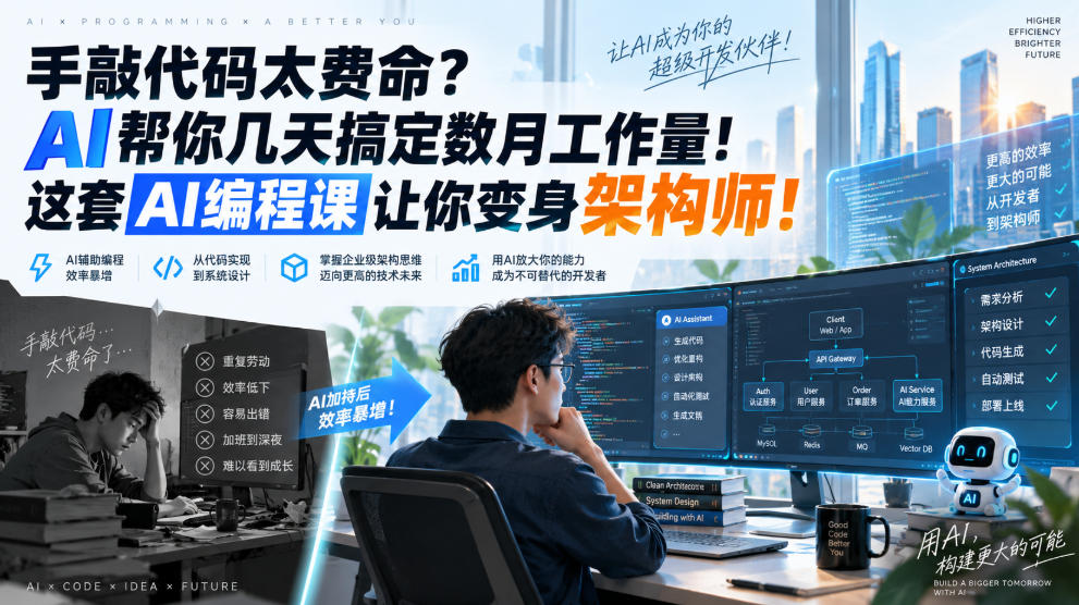 手敲代码太费命？AI帮你几天搞定数月工作量！这套AI编程课让你变身架构师！【原创双语字幕】-聚业