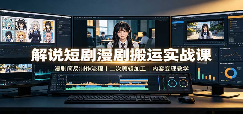 解说短剧漫剧搬运实战课:漫剧简易制作流程,二次剪辑加工,内容变现教学-聚业