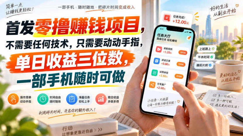首发零撸賺钱项目，不需要任何技术，只需要动动手指，单日收益三位数，一部手机随时可做【揭秘】-聚业