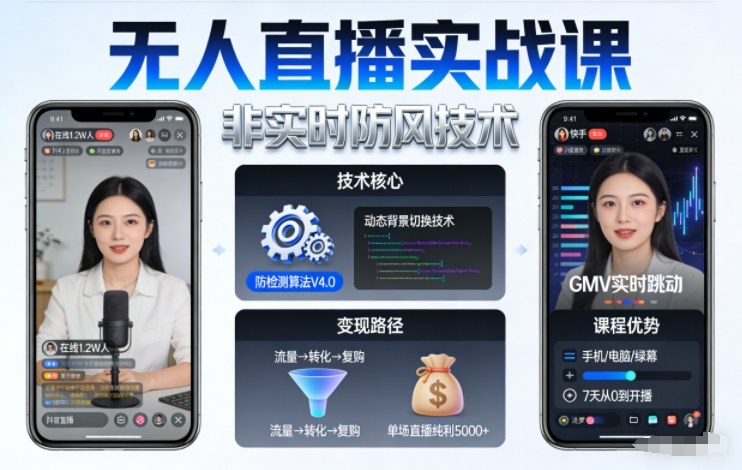 宝子哥无人直播实战课,非实时防风技术,聚焦抖音快手等平台直播带货,轻松开启直播变现之路(更新260908)-聚业