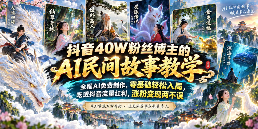 抖音40W粉丝博主的AI民间故事教学,全程AI免费制作,零基础轻松入局,吃透抖音流量红利,涨粉变现两不误-聚业