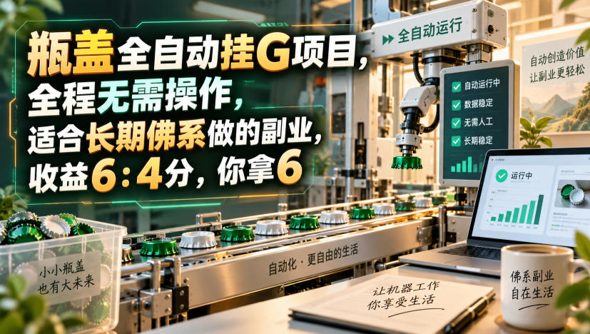 瓶盖全自动挂G项目,全程无需操作,适合长期佛系做的副业,收益6:4分,你拿6【揭秘】-聚业