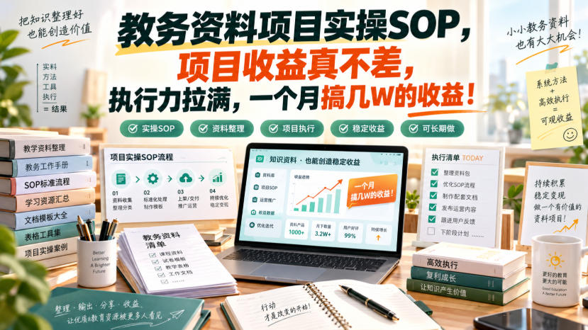 教务资料项目实操SOP,项目收益真不差,执行力拉满,一个月搞几W的收益-聚业