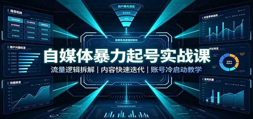 自媒体暴力起号实战课:流量逻辑拆解,内容快速迭代,账号冷启动教学-聚业