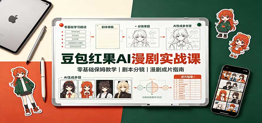 豆包红果AI漫剧实战课:零基础保姆教学,剧本分镜,漫剧成片指南-聚业
