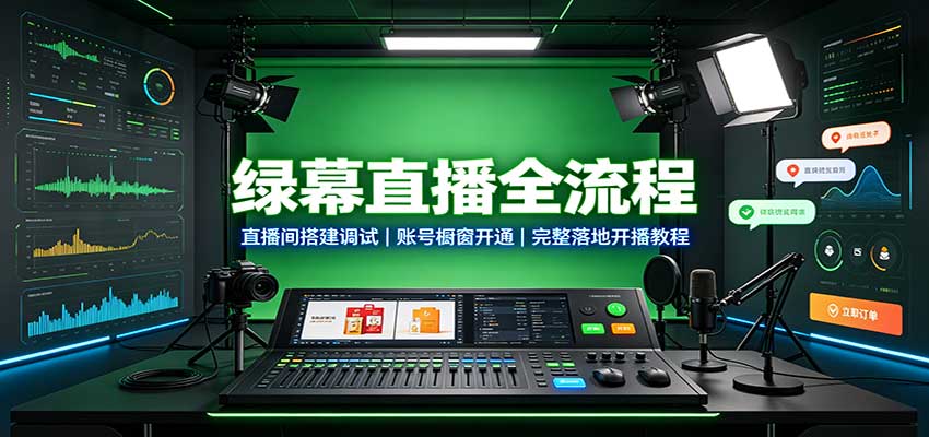 绿幕直播全流程:直播间搭建调试,账号橱窗开通,完整落地开播教程-聚业