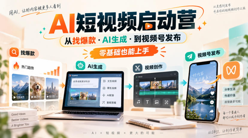 AI短视频启动营，从找爆款·AI生成·到视频号发布，零基础也能上手-聚业
