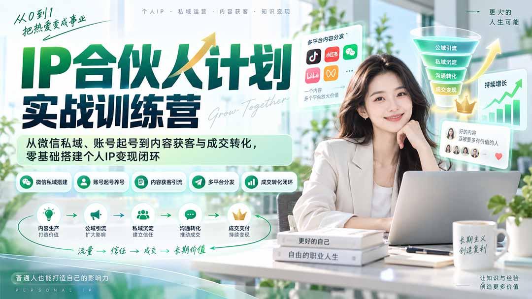 IP合伙人计划实战训练营-更新：从微信私域、账号起号到内容获客与成交转化，零基础搭建个人IP变现闭环-聚业