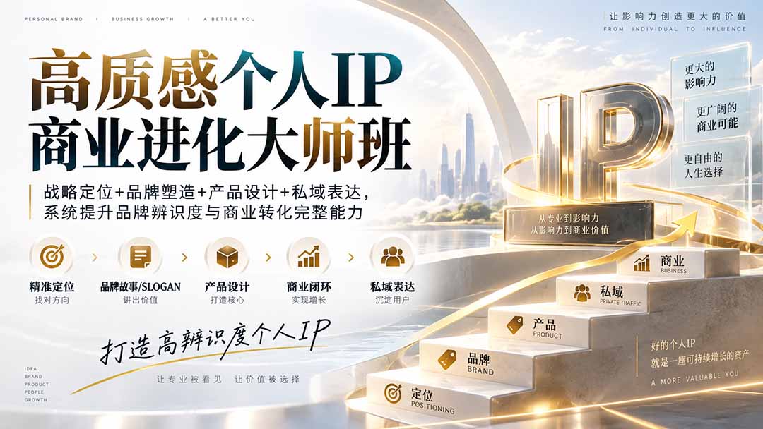 高质感个人IP商业进化大师班：战略定位+品牌塑造+产品设计+私域表达，系统提升品牌辨识度与商业转化完整能力-聚业
