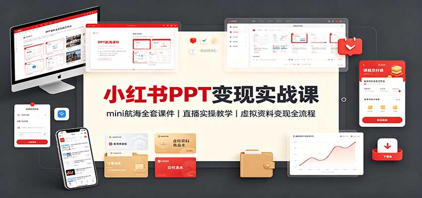 小红书PPT变现实战课:mini航海全套课件+直播实操教学,虚拟资料变现全流程-聚业