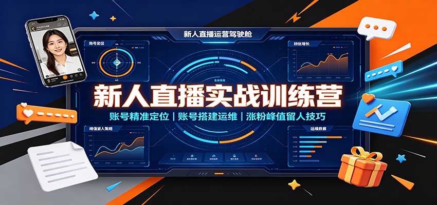 新人直播实战训练营:账号精准定位,账号搭建运维,涨粉峰值留人技巧-聚业