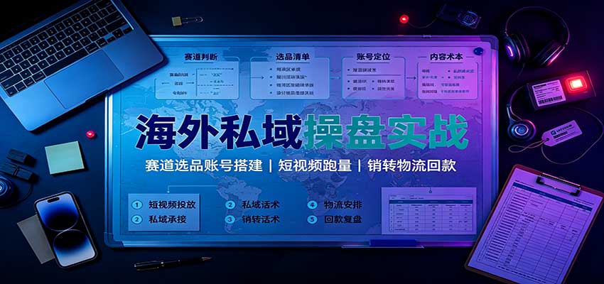 海外私域操盘实战:赛道选品账号搭建,短视频跑量,销转物流回款-聚业