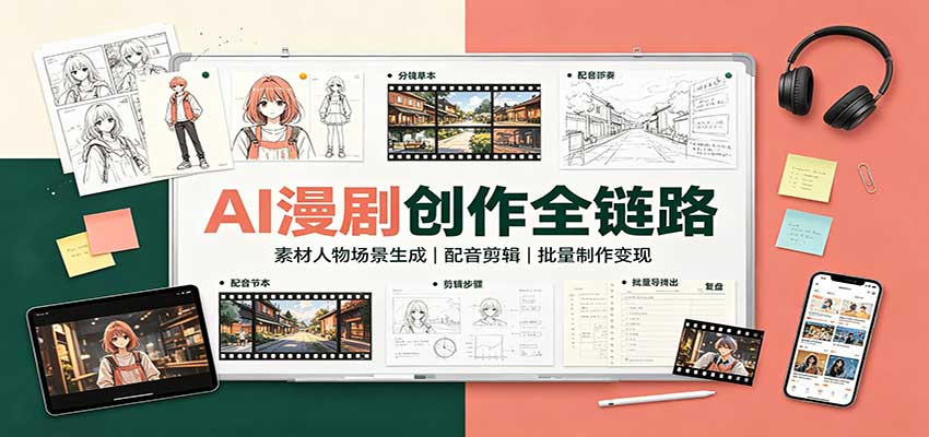 AI漫剧创作全链路:素材人物场景生成,配音剪辑,批量制作变现-聚业