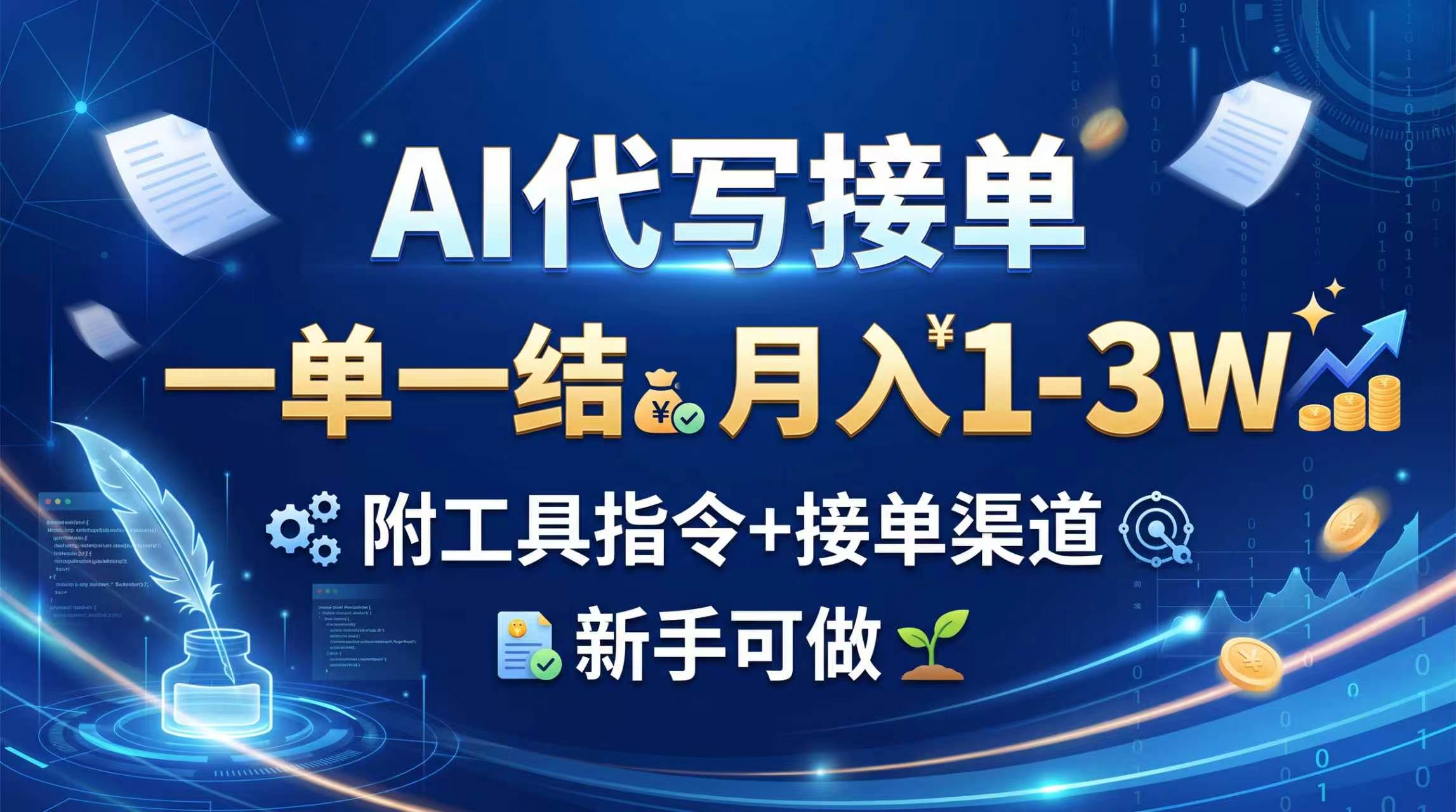 AI代写接单,一单一结,月入1-3W,附工具指令+接单渠道,新手可做-聚业