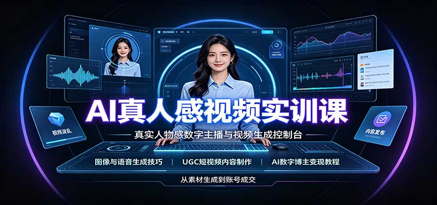 AI真人感视频实训课:图像语音生成,UGC内容制作,AI数字博主变现教程-聚业
