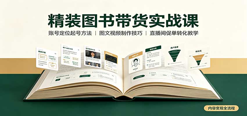 精装图书带货实战课:账号定位起号方法,图文视频制作,促单转化教学-聚业