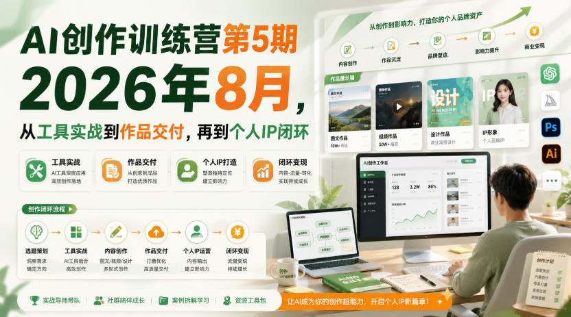 AI创作训练营第5期2026年8月,从工具实战到作品交付,再到个人IP闭环(更新0910)-聚业
