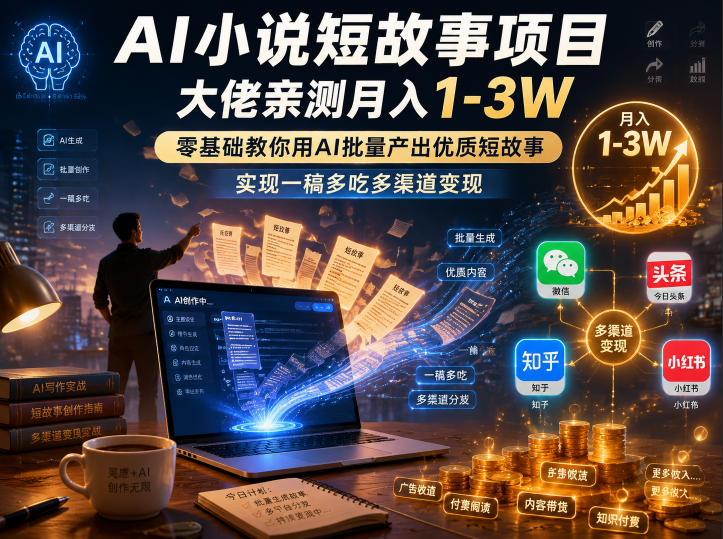 AI小说短故事项目,大佬亲测月入1-3W,零基础教你用AI批量产出优质短故事,实现一稿多吃多渠道变现(更新0910)-聚业