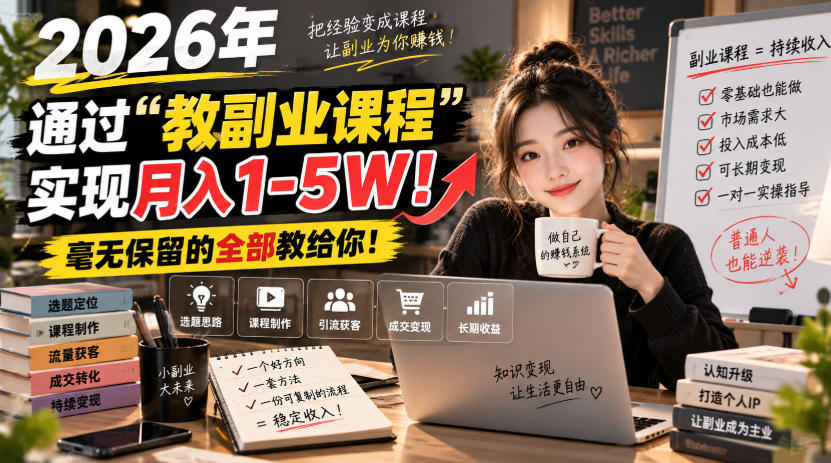 2026年通过“教副业课程”实现月入1-5W!毫无保留的全部教给你!【揭秘】-聚业