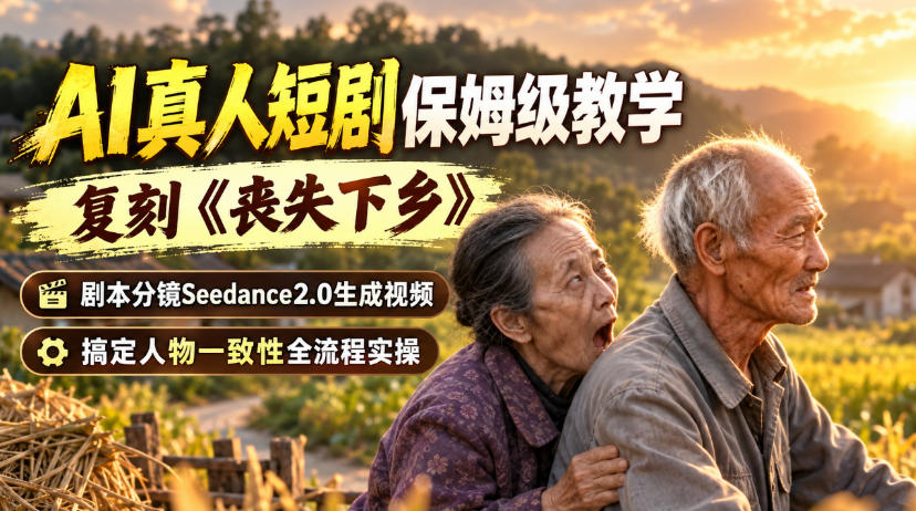 AI真人短剧保姆级教学,复刻《丧失下乡》,剧本分镜Seedance2.0生成视频,搞定人物一致性全流程实操-聚业