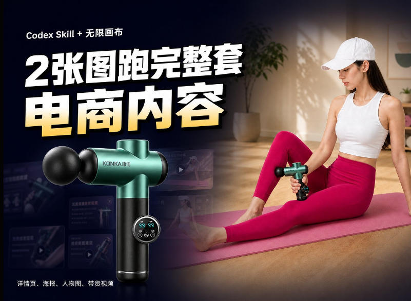 Codex+Skill+无限画布:两张图跑出一整套电商内容-聚业
