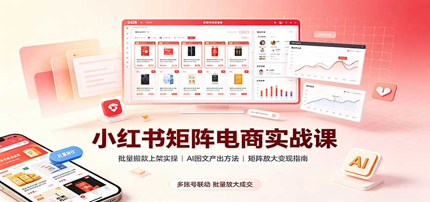 小红书矩阵电商实战课:批量搬款上架实操,AI图文产出,矩阵放大变现指南-聚业
