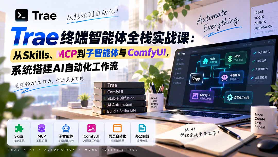 Trae终端智能体全栈实战课：从Skills、MCP到子智能体与ComfyUI，系统搭建AI自动化工作流-聚业