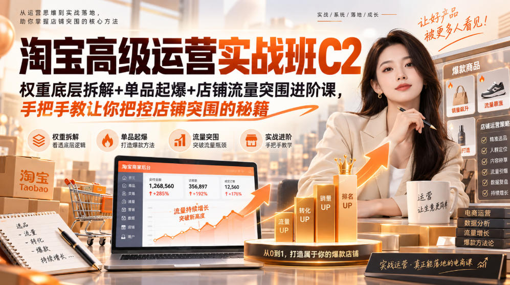 淘宝高级运营实战班C2｜权重底层拆解+单品起爆+店铺流量突围进阶课，手把手教让你把控店铺突围的秘籍-聚业