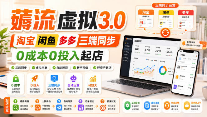 绅白不白·薅流虚拟3.0丨淘宝闲鱼多多三端同步丨0成本0投入起店(更新)-聚业