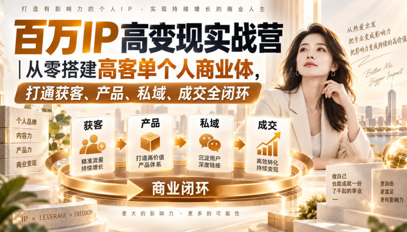 百万IP高变现实战营｜从零搭建高客单个人商业体，打通获客、产品、私域、成交全闭环​-聚业