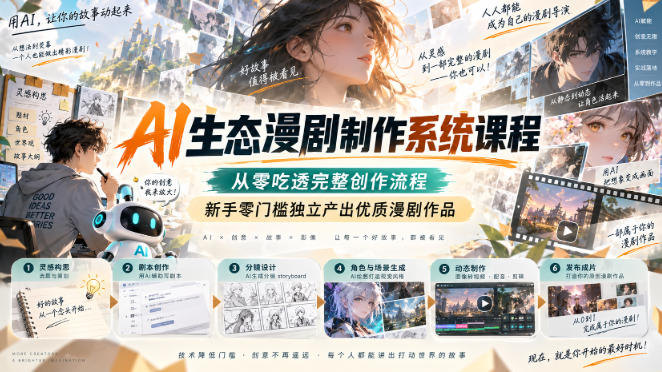 AI生态漫剧制作系统课程，从零吃透完整创作流程，新手零门槛独立产出优质漫剧作品-聚业